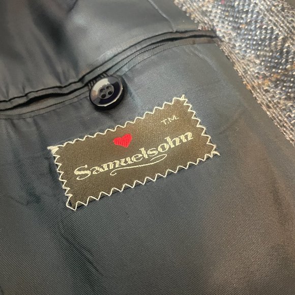 Samuelsohn Grey Striped Wool Silk Blazer Size 44 Formal Office - Picture 10 of 11